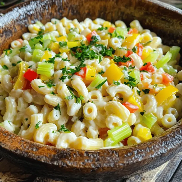 Amish macaroni salad has a special charm. It blends simple ingredients into a tasty dish. The key ingredients include elbow macaroni, mayonnaise, and fresh veggies. You’ll often find celery, bell pepper, and onion in this salad. Sweet pickle relish adds a nice touch. You can even add boiled eggs for extra flavor.