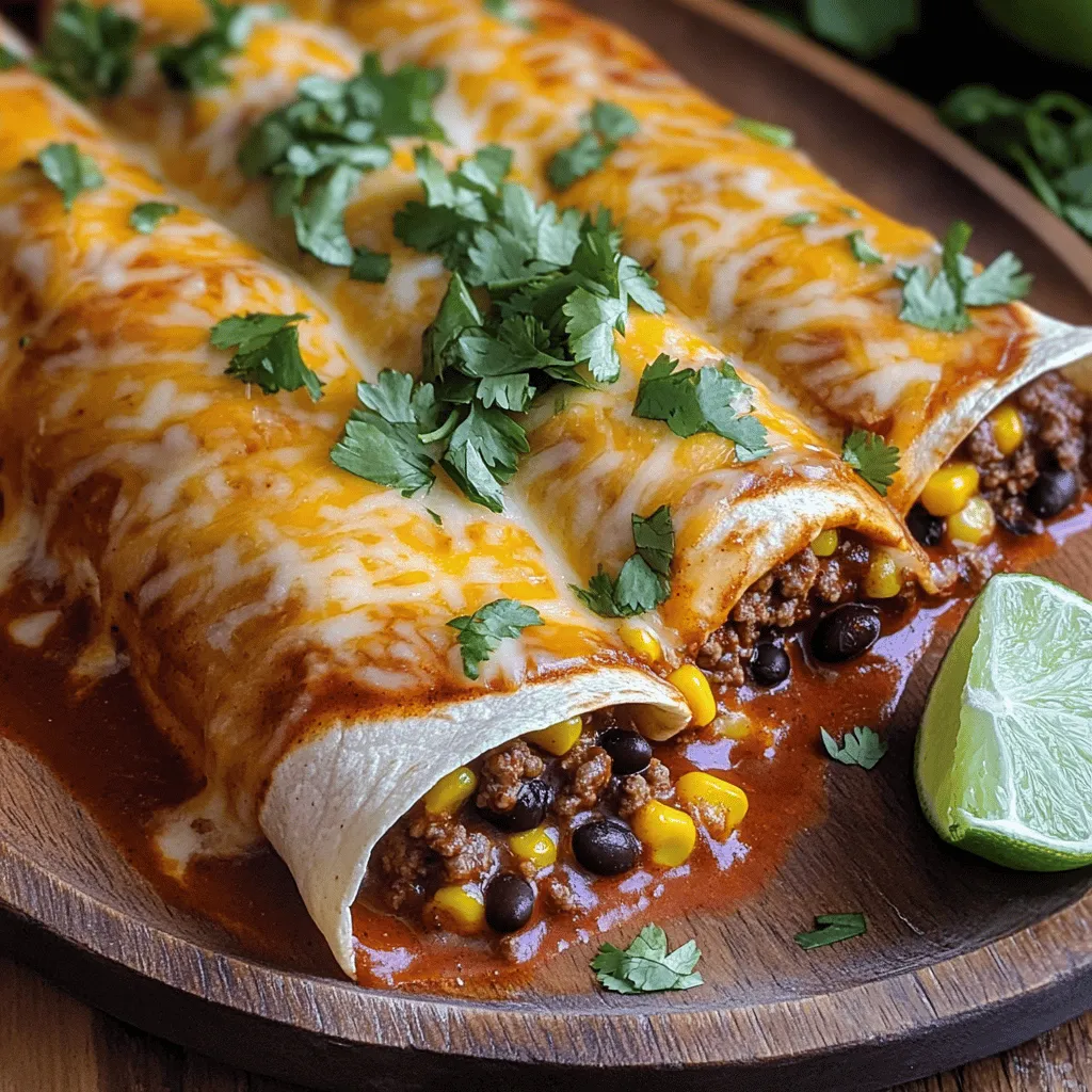 To make easy Tex-Mex beef enchiladas, you need fresh and simple ingredients. The main item is ground beef, which adds rich flavor. You also need one small diced onion and two minced garlic cloves. A tablespoon of olive oil helps sauté the onion and garlic.