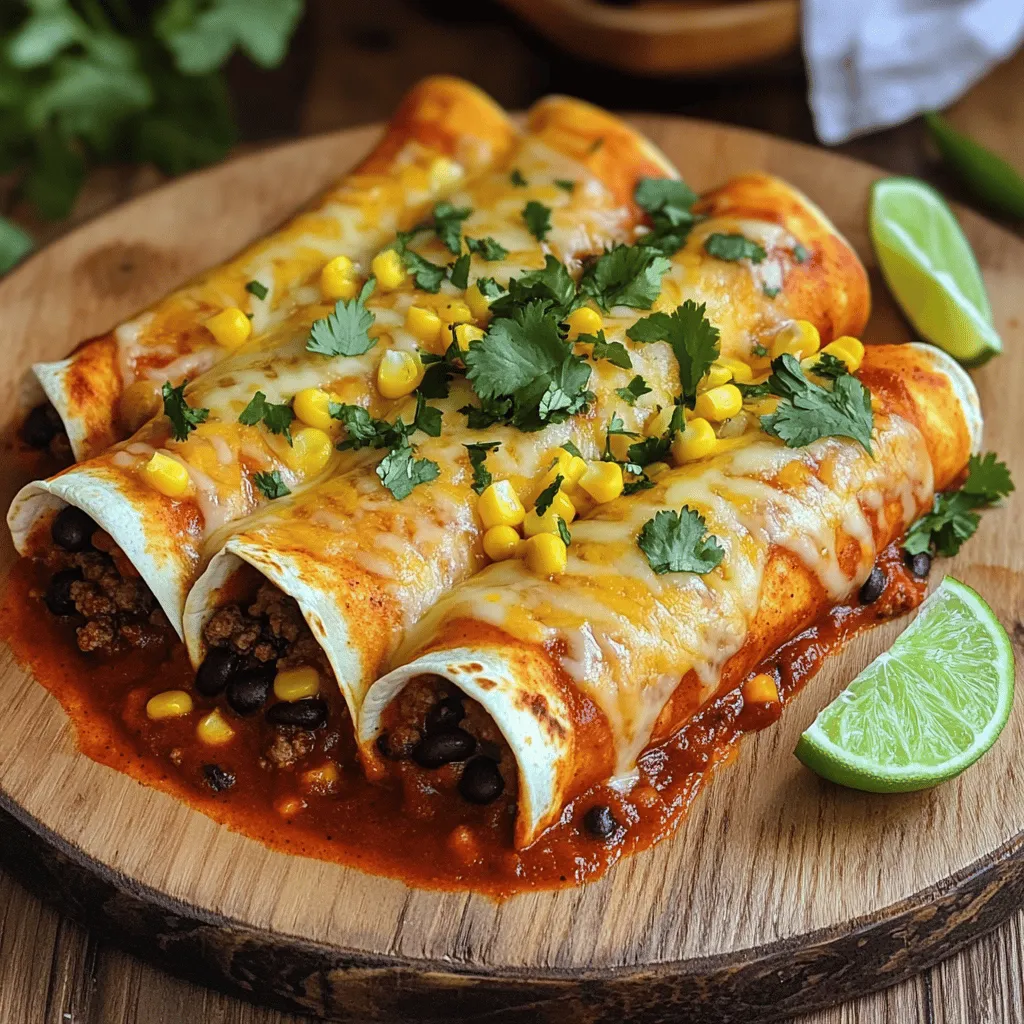 To make easy Tex-Mex beef enchiladas, you need fresh and simple ingredients. The main item is ground beef, which adds rich flavor. You also need one small diced onion and two minced garlic cloves. A tablespoon of olive oil helps sauté the onion and garlic.