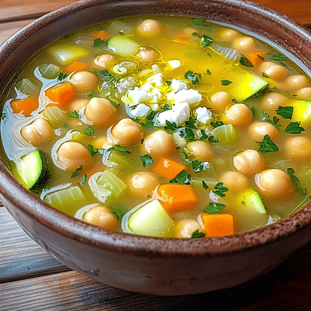 Lemony Greek chickpea soup is both simple and tasty. The main star of this dish is, of course, chickpeas. These legumes pack a punch of protein and fiber. They help keep you full and are great for your heart.