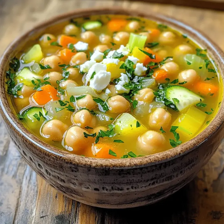 Lemony Greek chickpea soup is both simple and tasty. The main star of this dish is, of course, chickpeas. These legumes pack a punch of protein and fiber. They help keep you full and are great for your heart.