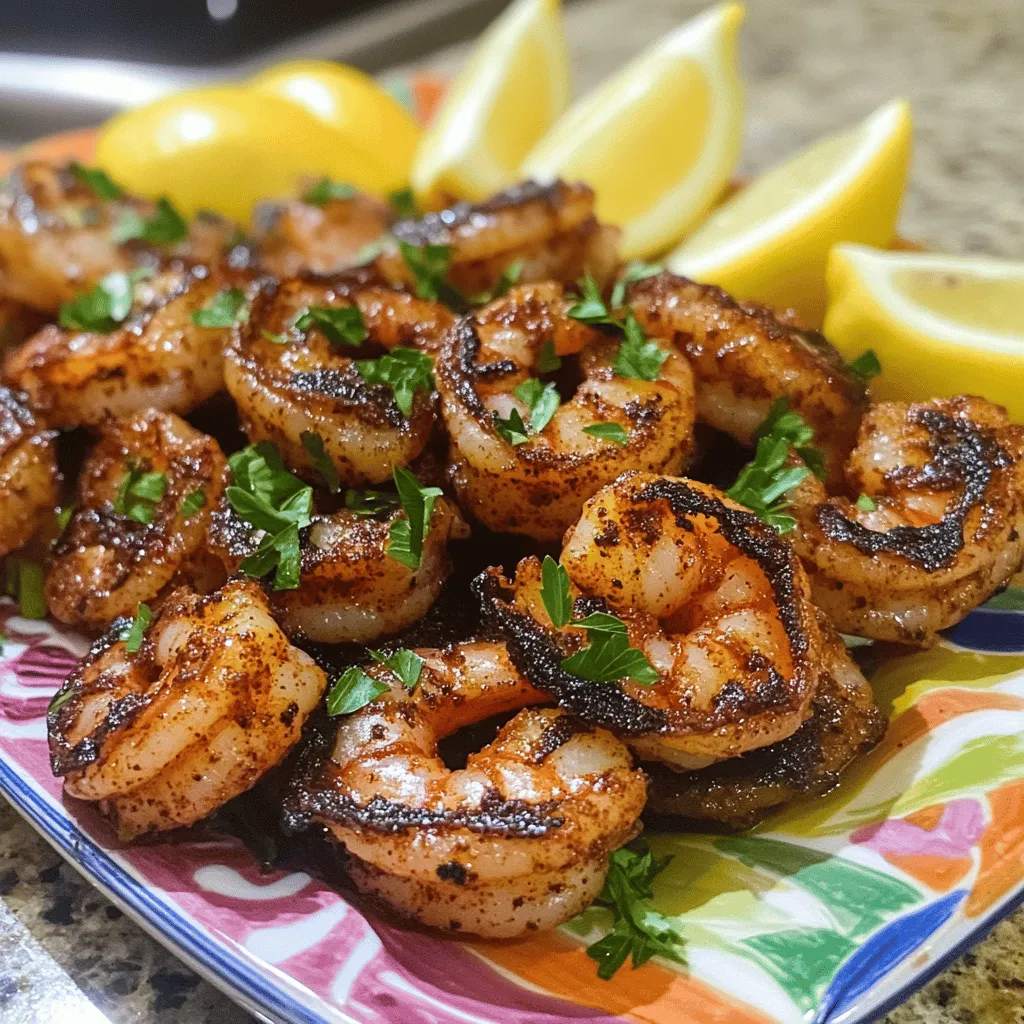 To make the best blackened shrimp recipe, you need fresh shrimp and spices. I always choose large shrimp, peeled and deveined. This size ensures they cook well and stay juicy. You can find them in most stores, fresh or frozen.