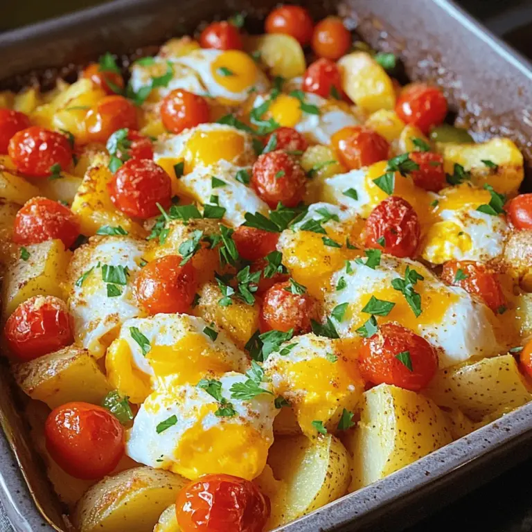 To make a tasty roasted potato breakfast casserole, you need simple ingredients. The base is four large golden potatoes, diced. You will also need one cup of halved cherry tomatoes, one bell pepper, and one small onion. Fresh spinach adds color and nutrition. Eggs, milk, and shredded cheddar cheese bring it all together.