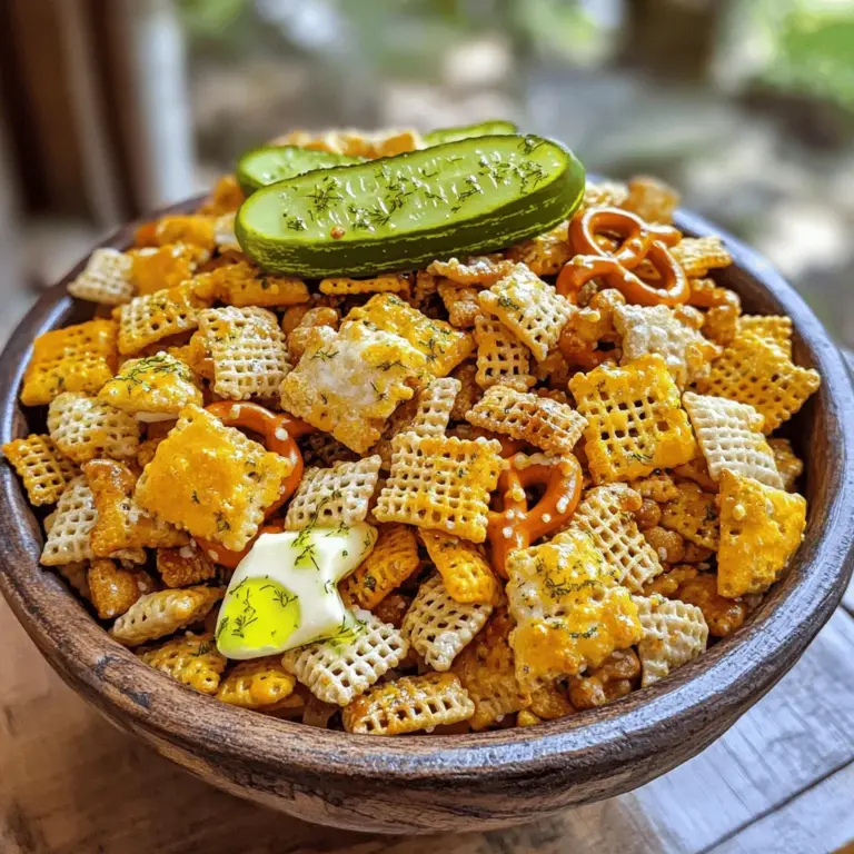 To make Dill Pickle Chex Mix, you need a mix of crunchy and tasty items. The main part is the cereals. You will use 3 cups of Rice Chex and 3 cups of Corn Chex. Mix these cereals well. Add 1 cup of pretzel twists for a salty bite. You can also add 1 cup of mixed unsalted nuts like almonds, pecans, or cashews. This gives a nice crunch.