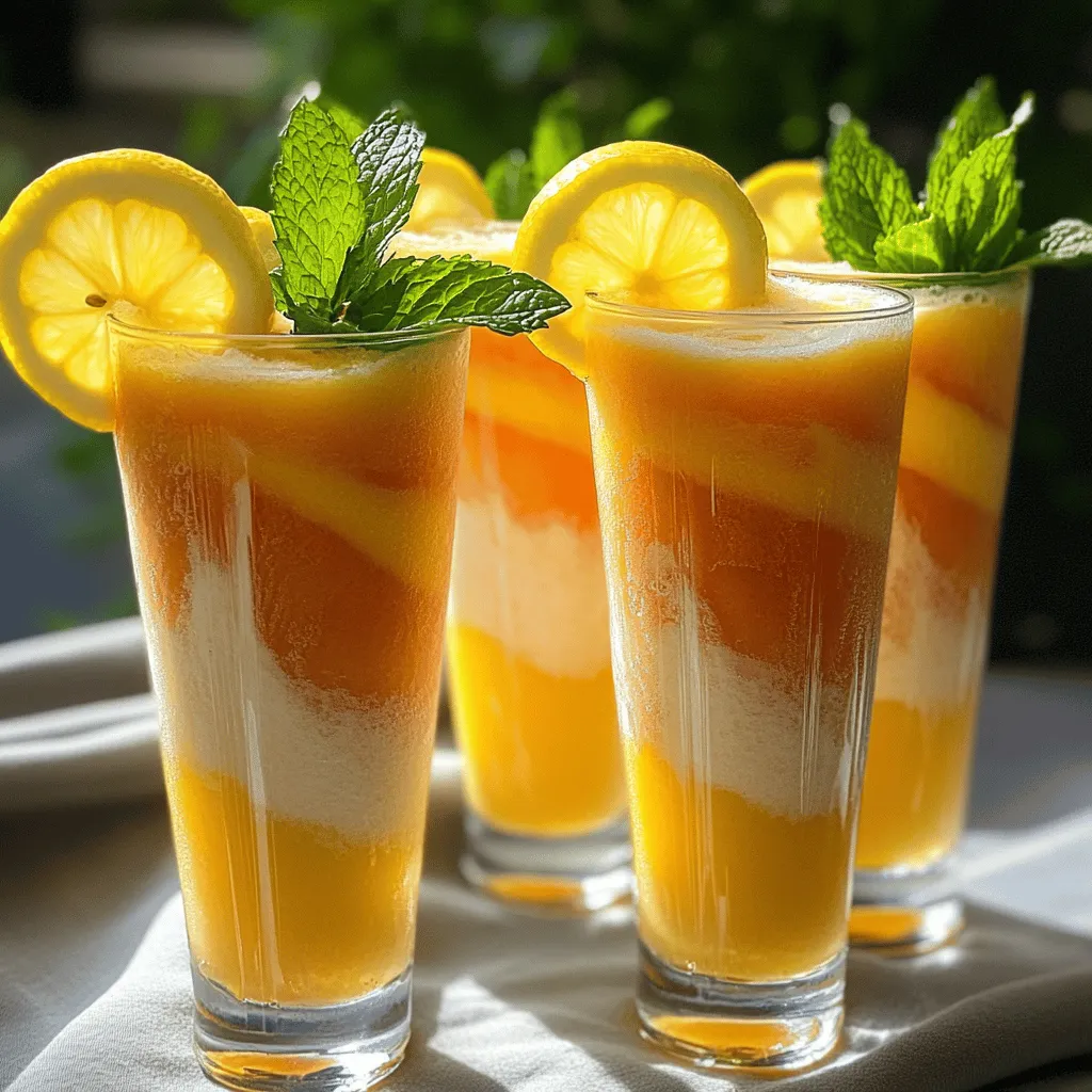 To make the frozen peach lemonade recipe, you need just a few ingredients. The main star is two cups of frozen peaches. They bring a sweet and fruity flavor. You also need one cup of fresh lemon juice, which comes from about four to six lemons. This juice gives a nice tartness.