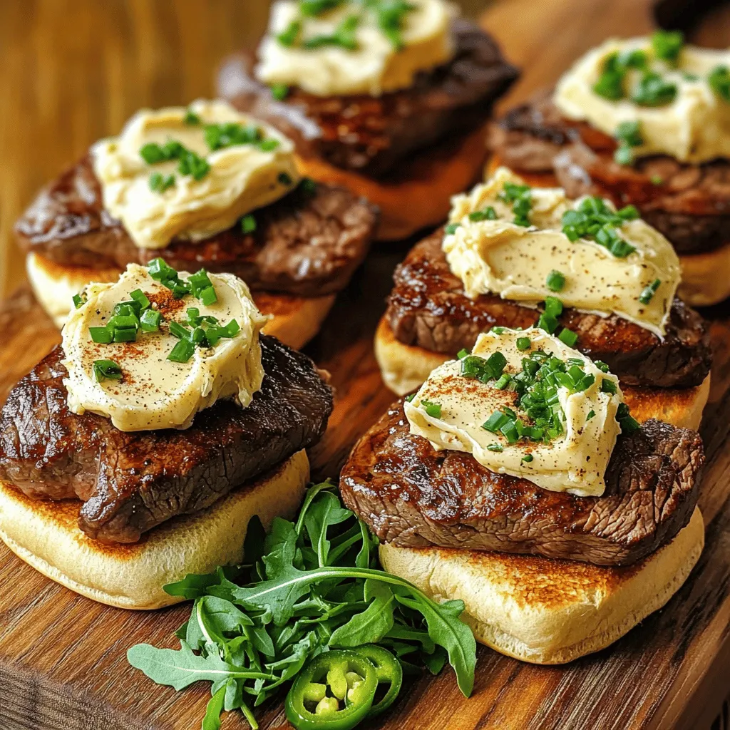 Cowboy Butter Steak Sliders are a fun twist on classic sliders. To make them, you need a few key ingredients. First, you'll want <strong>1 pound of flank steak</strong>. Flank steak is tender and flavorful, making it a perfect choice. Next, season the steak with <strong>salt and pepper</strong> to taste.” /></p>
</p>
<h2>What Cooking Techniques Should You Use for Steak Sliders?</h2>
</p>
<p>Cooking steak sliders requires a few key techniques. Each method helps you get tasty and juicy results.</p>
</p>
<h3>What Are the Best Grilling Techniques for Steak?</h3>
</p>
<p>Grilling is a top method for steak sliders. Start by preheating your grill to medium-high heat. This helps create nice grill marks. Place the seasoned steak on the grill. Cook for about 4-5 minutes on each side for medium-rare. Use tongs to flip the steak. Avoid using a fork, as it can let juices escape.</p>
</p>
<h3>How Do You Achieve the Perfect Doneness for Steak?</h3>
</p>
<p>To check doneness, use a meat thermometer. For medium-rare, aim for 130°F. If you want medium, go for 140°F. Remember, the steak will cook a bit more while resting. After grilling, let the steak rest for 5-10 minutes. This keeps it juicy when you slice it.</p>
</p>
<h3>What Are Common Mistakes to Avoid When Cooking Steak?</h3>
</p>
<p>One mistake is not seasoning the steak enough. Salt and pepper enhance the flavor. Another common error is cutting the steak too soon. Always wait after cooking. Cutting too early lets the juices run out. Lastly, avoid overcooking. Use a thermometer to get it right.</p>
</p>
<p>These techniques will help you make delicious cowboy butter steak sliders. For the complete recipe, check out the Full Recipe section.</p>
</p>
<h2>How Can You Assemble the Perfect Cowboy Butter Steak Sliders?</h2>
</p>
<p>To craft the perfect slider, start with the basics. You need fresh ingredients and a good plan. Here are the steps to make your Cowboy Butter Steak Sliders shine.</p>
</p>
<h3>What Are the Steps to Assemble Your Sliders?</h3>
</p>
<p>First, gather your cooked flank steak, slider buns, and cowboy butter. Toast the buns lightly for a warm crunch. Spread a nice layer of cowboy butter on the bottom half of each bun. This adds flavor and keeps the bun from getting soggy. Place a few strips of steak on top. Don’t skimp; you want a hearty bite! Add a handful of arugula for freshness. Finally, cap it with the top half of the bun. Repeat until you’ve made all your sliders.</p>
</p>
<h3>What Toppings Complement Cowboy Butter Steak Sliders?</h3>
</p>
<p>While the cowboy butter is rich and tasty, toppings can take your sliders to the next level. Consider adding sliced jalapeños for a kick. Pickled red onions or crispy fried onions add texture and zest. If you like cheese, a slice of sharp cheddar or pepper jack works well. Fresh herbs like cilantro or basil can also brighten the flavor.</p>
</p>
<h3>How to Present Sliders for a Gathering?</h3>
</p>
<p>Presentation matters, especially for a fun gathering. Arrange your sliders on a rustic wooden board for a cowboy vibe. Garnish with extra herbs for color. Place small bowls of extra cowboy butter and sliced jalapeños nearby. This lets guests customize their sliders. Enjoy the compliments as your friends devour these tasty bites!</p>
</p>
<p>For the full recipe, check out the Cowboy Butter Steak Sliders details.</p>
</p>
<p><img decoding=