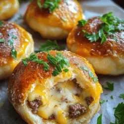 To make easy garlic parmesan cheeseburger bombs, gather your key ingredients. You will need one pound of ground beef, one cup of shredded cheddar cheese, and half a cup of grated Parmesan cheese. Also, have one tablespoon of minced garlic, one teaspoon of garlic powder, one teaspoon of onion powder, and salt and pepper ready. Don’t forget one can of refrigerated biscuit dough and some melted butter for brushing.