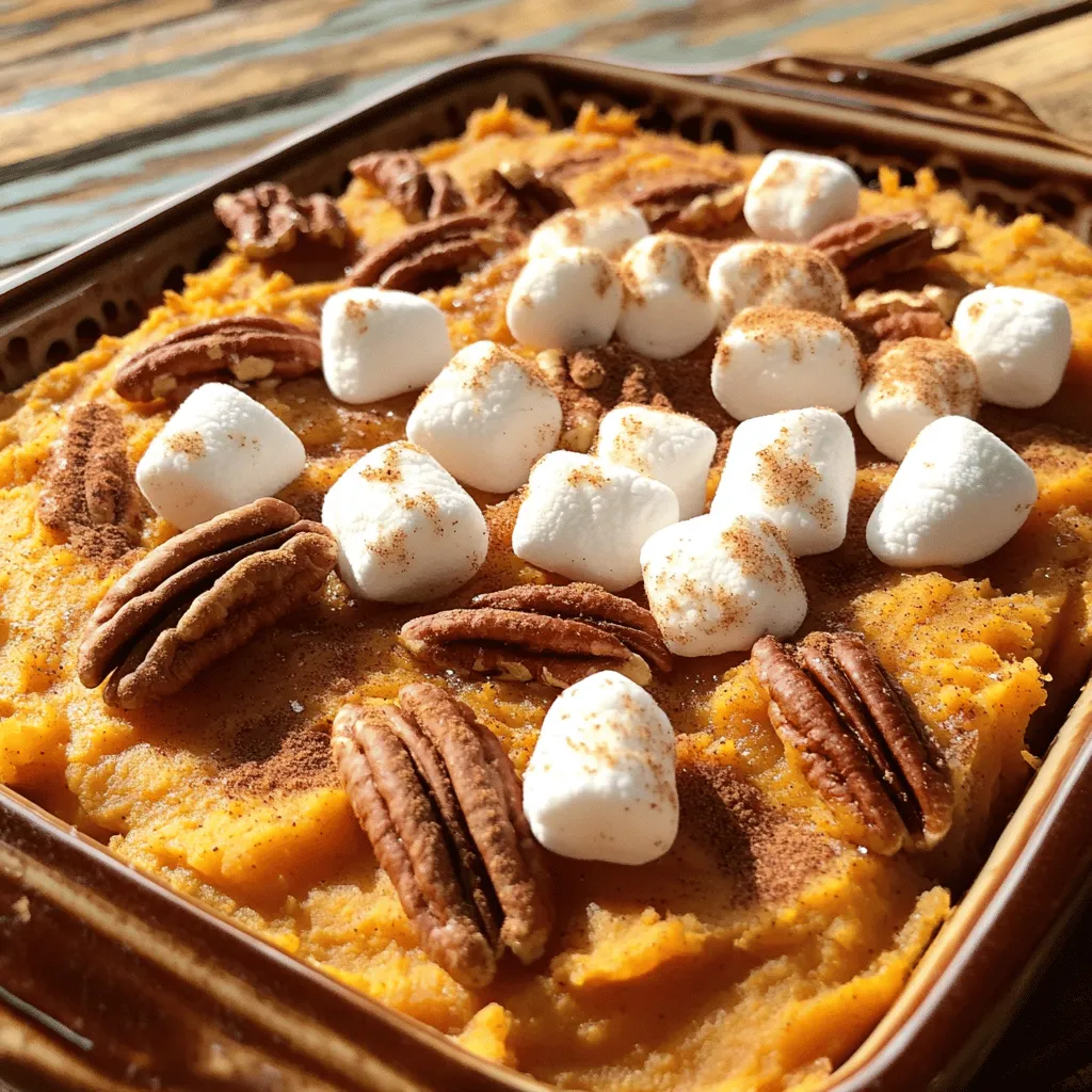 To make a yummy sweet potato casserole with marshmallows, you need a few key ingredients. First, sweet potatoes are the star of the dish. Four large sweet potatoes work best. They provide that sweet, creamy base we all love.
