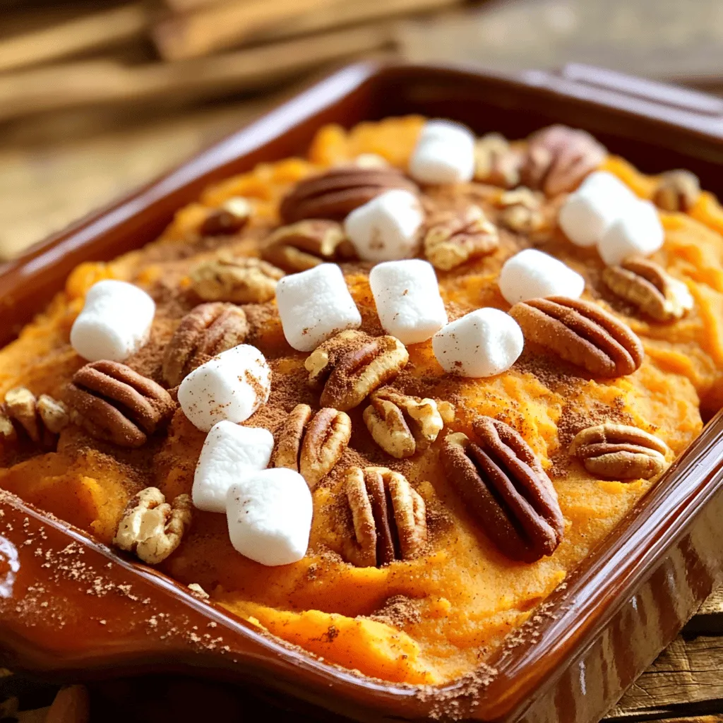 To make a yummy sweet potato casserole with marshmallows, you need a few key ingredients. First, sweet potatoes are the star of the dish. Four large sweet potatoes work best. They provide that sweet, creamy base we all love.