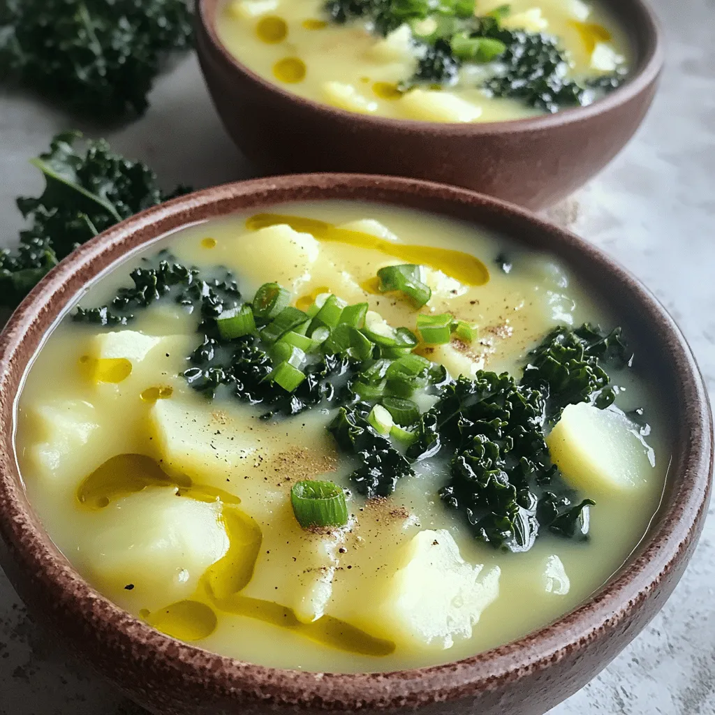 Colcannon soup brings warmth and comfort to any meal. The key ingredients for this dish include potatoes, kale, and green onions. These three staples create a rich and creamy base for the soup.