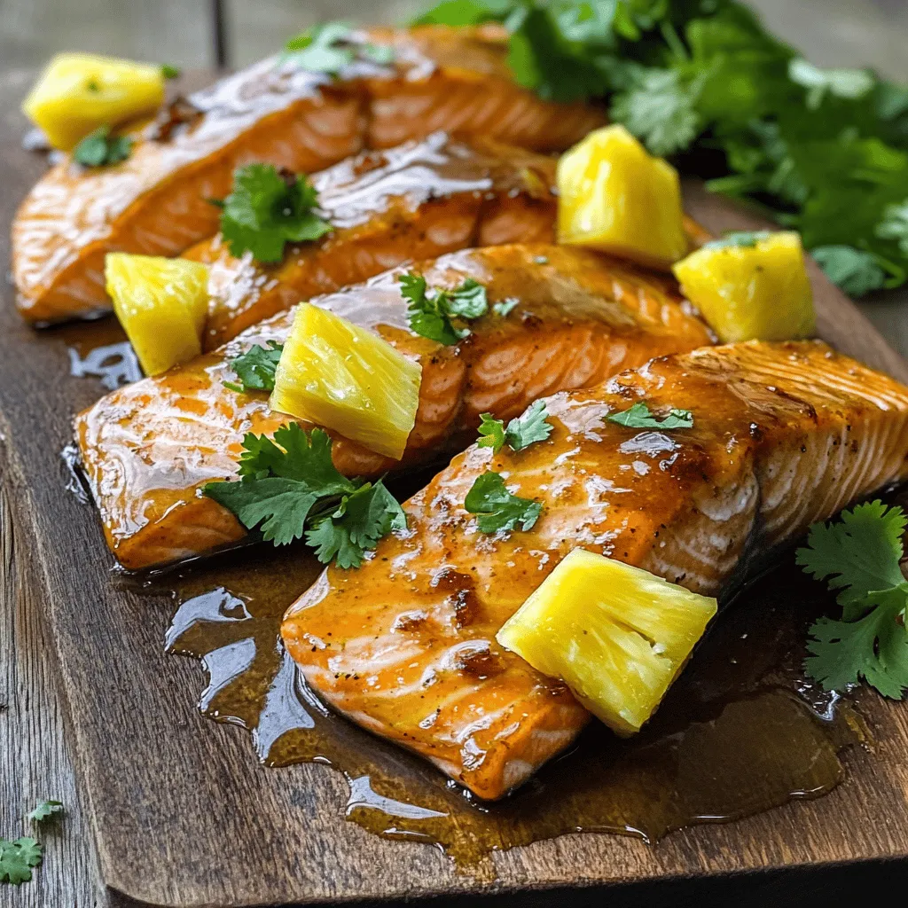 To make honey pineapple salmon, you need fresh, simple ingredients. The main stars are salmon fillets, honey, and fresh pineapple.