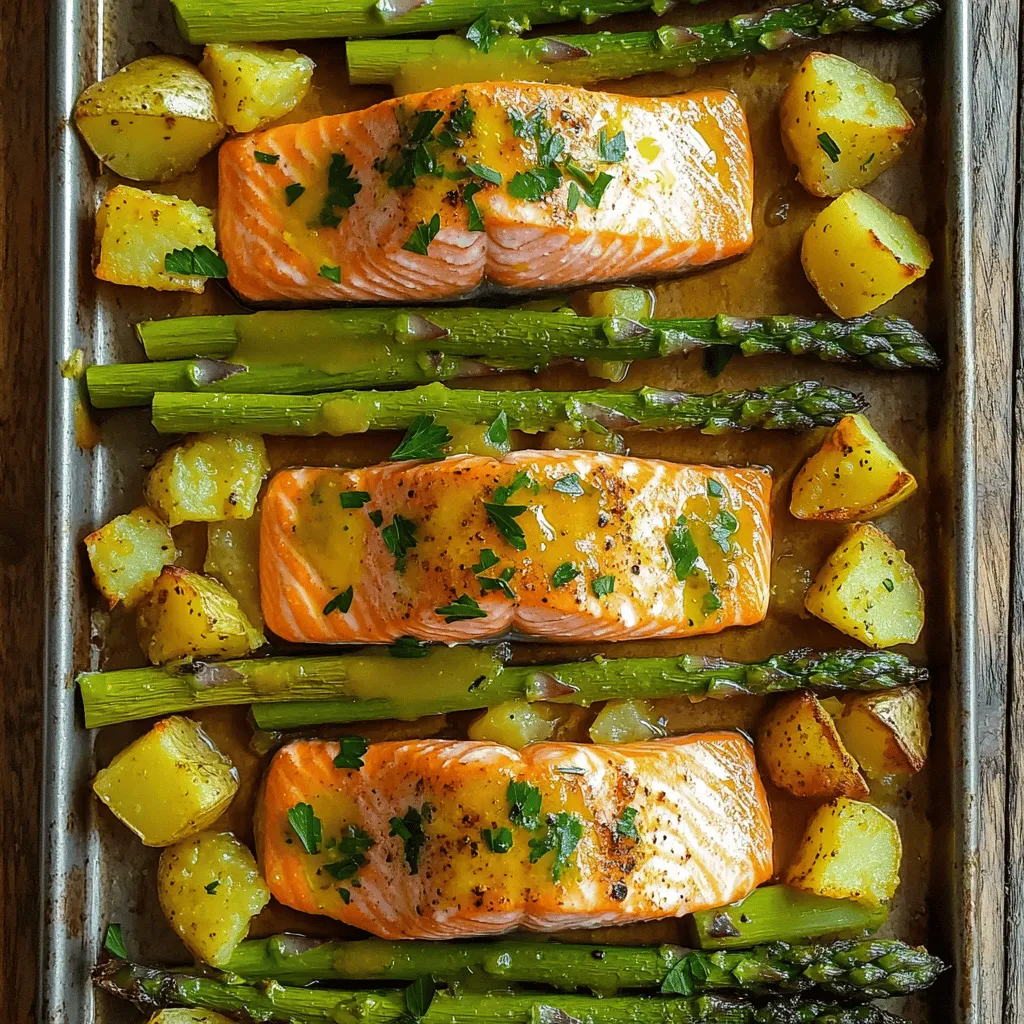 To make this dish shine, you need to gather your ingredients. For this recipe, you will need four salmon fillets, one bunch of asparagus, and four medium potatoes. You’ll also need three tablespoons of olive oil, two minced garlic cloves, the zest and juice of one lemon, smoked paprika, dried thyme, salt, and pepper. Fresh parsley is great for garnish.