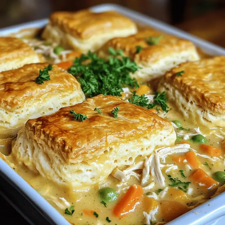 To make an easy chicken pot pie casserole, you need a few simple ingredients. The main star is 2 cups of cooked chicken, shredded into bite-sized pieces. You also need 1 cup of frozen mixed vegetables, like peas, carrots, and corn. A small onion, diced, and 2 cloves of garlic, minced, add great flavor. Don't forget 1 can of cream of chicken soup and 1 cup of chicken broth for a rich base. Season the mix with 1 teaspoon each of dried thyme and rosemary. Finally, you'll need salt, pepper, a cup of biscuit mix, and ½ cup of milk. Top it off with 1 cup of shredded cheddar cheese for a cheesy finish. These easy chicken pot pie ingredients come together to make a comforting dish.