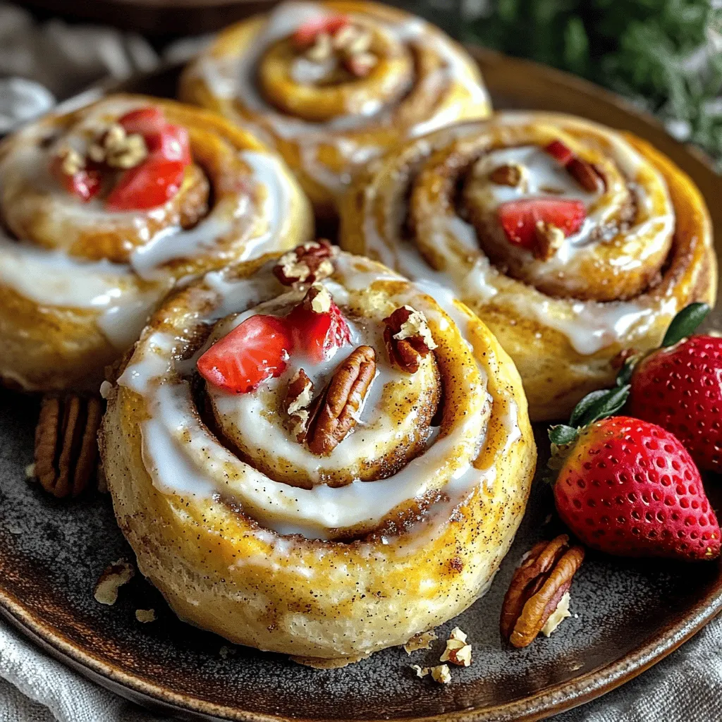 To make strawberry cheesecake cinnamon rolls with pecans, you need several key ingredients. First, let’s focus on the dough. The dough requires 2 ½ cups of all-purpose flour, ¼ cup of granulated sugar, 1 packet of active dry yeast, ½ teaspoon of salt, ½ cup of warmed whole milk, ¼ cup of melted unsalted butter, and 1 large egg.