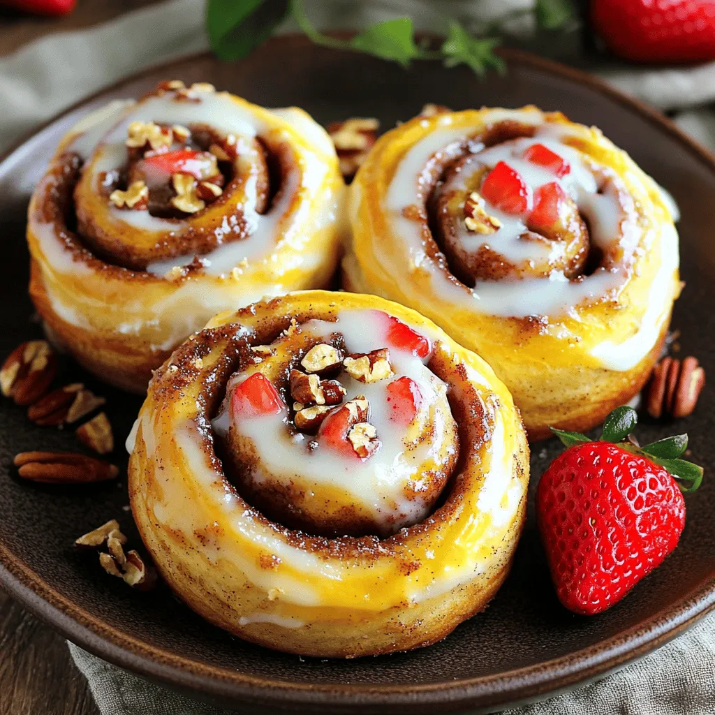 To make strawberry cheesecake cinnamon rolls with pecans, you need several key ingredients. First, let’s focus on the dough. The dough requires 2 ½ cups of all-purpose flour, ¼ cup of granulated sugar, 1 packet of active dry yeast, ½ teaspoon of salt, ½ cup of warmed whole milk, ¼ cup of melted unsalted butter, and 1 large egg.