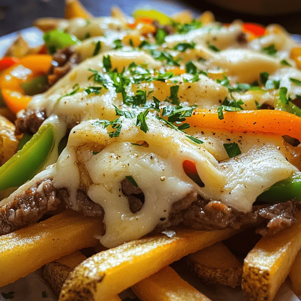 Philly Cheesesteak Fries are a fun twist on the classic Philly cheesesteak sandwich. They combine crispy fries with tender steak, melted cheese, and sautéed veggies. This dish brings bold flavors in every bite.