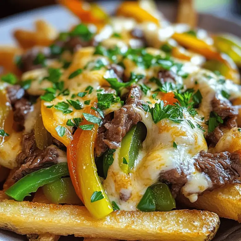 Philly Cheesesteak Fries are a fun twist on the classic Philly cheesesteak sandwich. They combine crispy fries with tender steak, melted cheese, and sautéed veggies. This dish brings bold flavors in every bite.