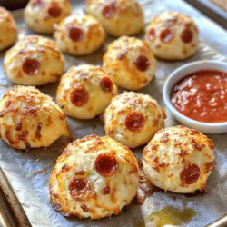 Cheesy pepperoni pizza bombs are warm, bite-sized snacks. They are filled with cheese, pepperoni, and sauce. These tasty treats are easy to make and perfect for parties.