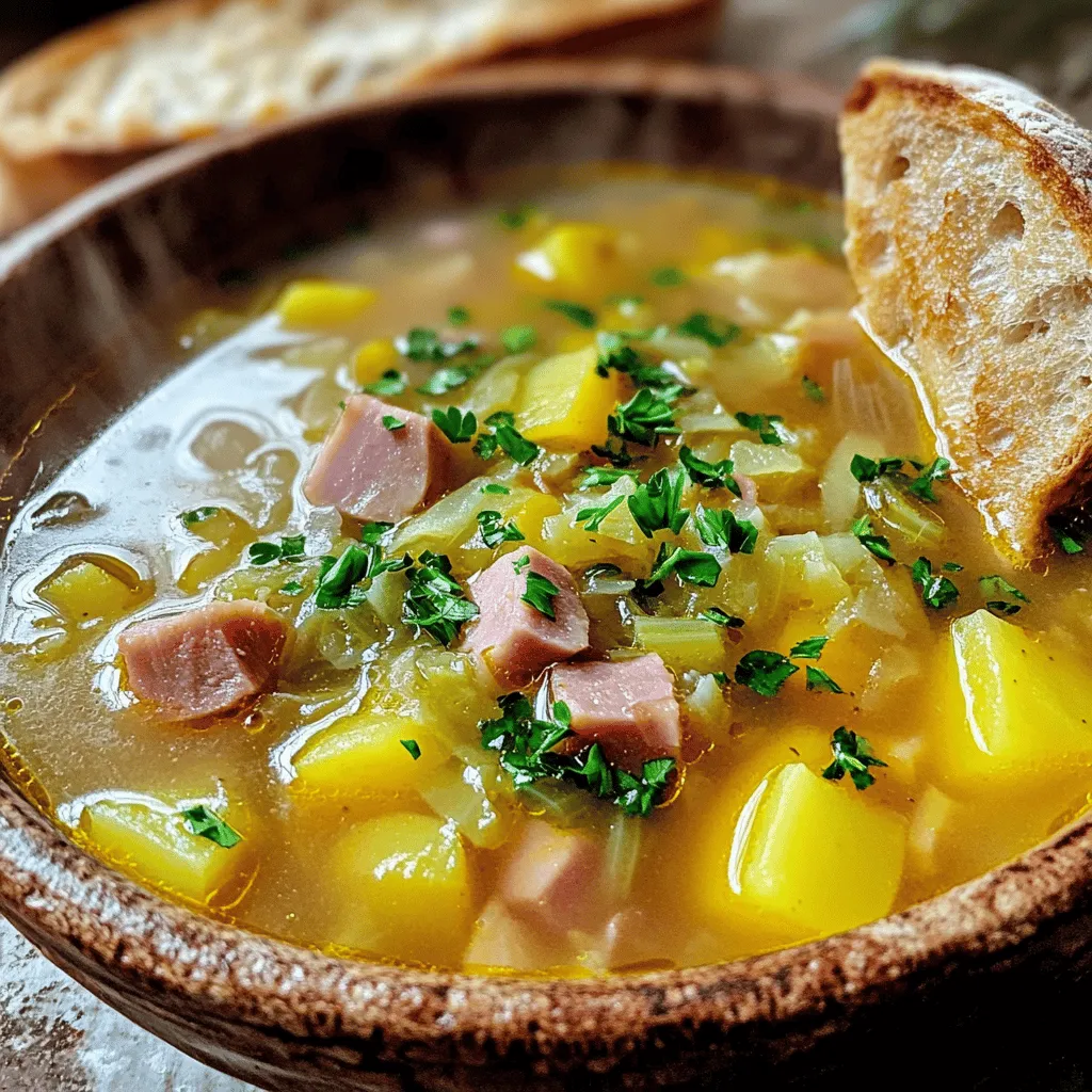 To make a rich ham bone soup, you need just a few key ingredients. The main star is the leftover ham bone. This will give your soup deep flavor. Add the meat clinging to the bone for extra taste.