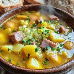 Hearty Ham Bone Soup with Potatoes and Cabbage Recipe