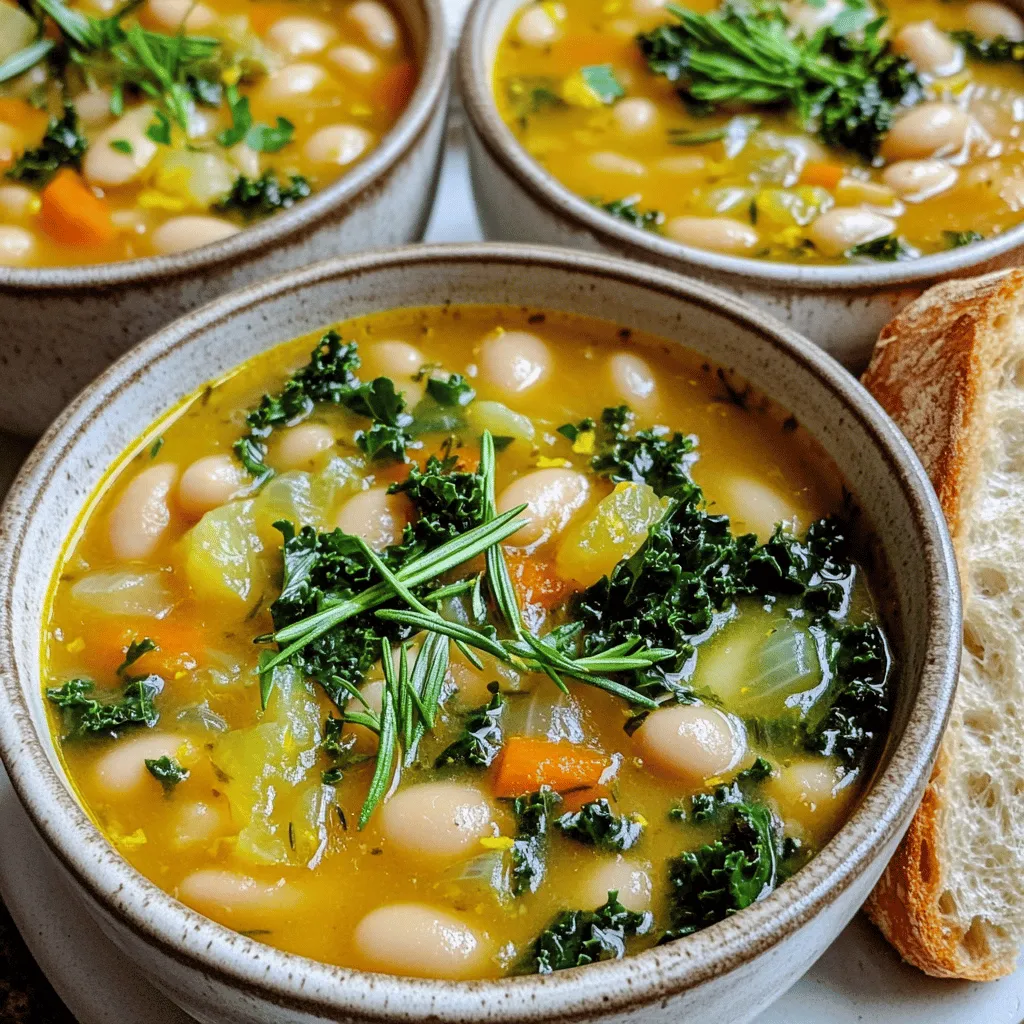 The key ingredients for lemon rosemary white bean soup create a wonderful mix of flavors. You need white beans, vegetable broth, and fresh rosemary. The beans give the soup its creamy base. The broth adds depth and warmth.