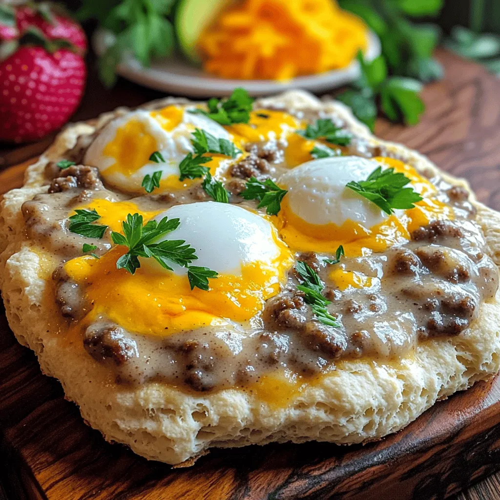 To make a great biscuits and sausage gravy breakfast pizza, you need a few key ingredients. First, let’s talk about the biscuit crust. You will need all-purpose flour, baking powder, salt, cold butter, and buttermilk. This mix creates a flaky and tender base.