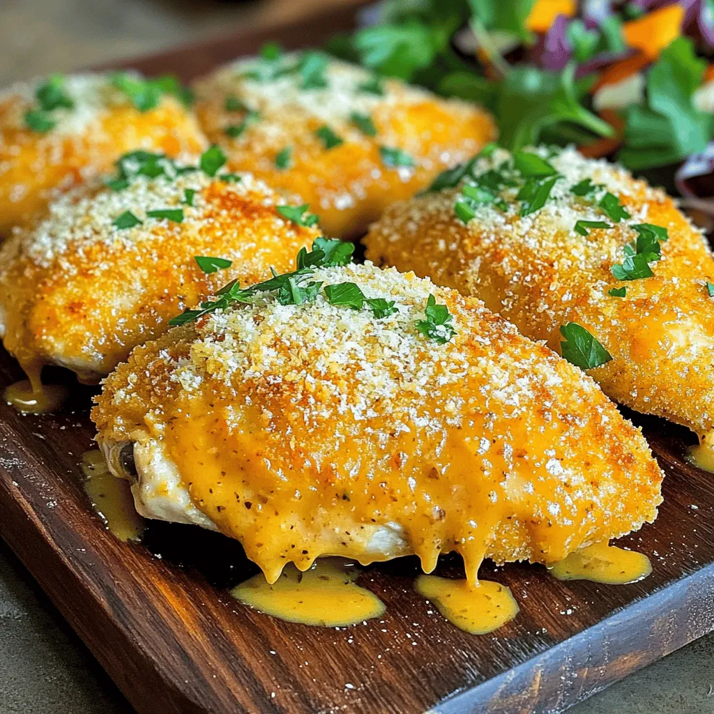 To make the best crispy parmesan chicken, you need a few key ingredients. First, you need <strong>4 boneless, skinless chicken breasts</strong>. This will form the base of your dish. Next, grab <strong>1 cup of breadcrumbs</strong>, preferably panko, for that extra crunch. You’ll also need <strong>1/2 cup grated Parmesan cheese</strong>. This cheese adds flavor and helps with crispiness.” /></p>
</p>
<h2>How Do You Make the Rich Garlic Sauce?</h2>
</p>
<p>To make the rich garlic sauce, you need a few simple ingredients. The main ones are butter, minced garlic, chicken broth, and lemon juice. These create a deep and flavorful sauce that pairs perfectly with crispy chicken.</p>
</p>
<h3>What Ingredients Are Needed for the Garlic Sauce?</h3>
</p>
<p>For the garlic sauce, gather:</p>
<p>– 1/2 cup unsalted butter</p>
<p>– 5 cloves of garlic, minced</p>
<p>– 1/2 cup chicken broth</p>
<p>– 1 tablespoon lemon juice</p>
</p>
<p>These ingredients work together to build a perfect balance of richness and brightness in the sauce.</p>
</p>
<h3>How Do You Achieve the Perfect Flavor in Garlic Sauce?</h3>
</p>
<p>To achieve the perfect flavor, start by melting the butter in a skillet over medium heat. Add the minced garlic and sauté it for about 1-2 minutes. Watch closely to avoid burning the garlic. After the garlic is fragrant, pour in the chicken broth and lemon juice. Stir well and let it simmer for 3-5 minutes. This will help the flavors meld and the sauce thicken slightly.</p>
</p>
<h3>Are There Any Variations to Try with the Sauce?</h3>
</p>
<p>You can try many variations with the garlic sauce. For a spicy kick, add a pinch of red pepper flakes. If you like herbs, fresh parsley or thyme can add a nice touch. You can also swap chicken broth for vegetable broth for a different taste. Each of these variations can change the dish’s flavor while keeping it delicious. For the full recipe and more details, check out the Crispy Parmesan Chicken with a Rich Garlic Sauce.</p>
</p>
<h2>What Are the Best Ways to Serve Crispy Parmesan Chicken?</h2>
</p>
<p>Crispy Parmesan chicken is a hit at family dinners. It pairs well with many sides. For a simple meal, serve it with a fresh green salad. The crunch of the chicken contrasts nicely with the crisp greens. You can also add roasted vegetables for a pop of color. Steamed broccoli or green beans work great, too.</p>
</p>
<p>To impress guests, present the chicken on a large platter. Drizzle the rich garlic sauce over each piece. Garnish with fresh parsley for a bright touch. You can also add lemon wedges for an extra zing. Setting the table with nice plates and utensils adds to the experience.</p>
</p>
<p>This recipe can fit many cuisines. You can serve it with pasta for an Italian night. Pair it with rice and stir-fried veggies for an Asian twist. It even goes well with tacos when you shred the chicken. The flexibility of this dish makes it a true crowd-pleaser.</p>
</p>
<p>For the <strong>Full Recipe</strong>, check the earlier section. Enjoy making this dish your own!</p>
</p>
<p><img decoding=