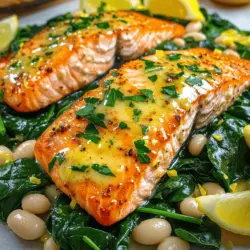 To make garlic butter salmon and lemon white beans, you need a few fresh ingredients. Start with four salmon fillets, each about six ounces. You will also need four tablespoons of butter, four cloves of garlic, and one teaspoon of fresh thyme. For the flavor boost, grab one lemon for zest and juice. Don’t forget a 15-ounce can of white beans, like cannellini or navy. Lastly, include two cups of baby spinach for a healthy touch.