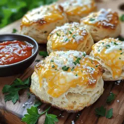 To make the best cheesy garlic biscuit bombs, gather all the right ingredients. Here are the main components for both the dough and the cheesy filling.