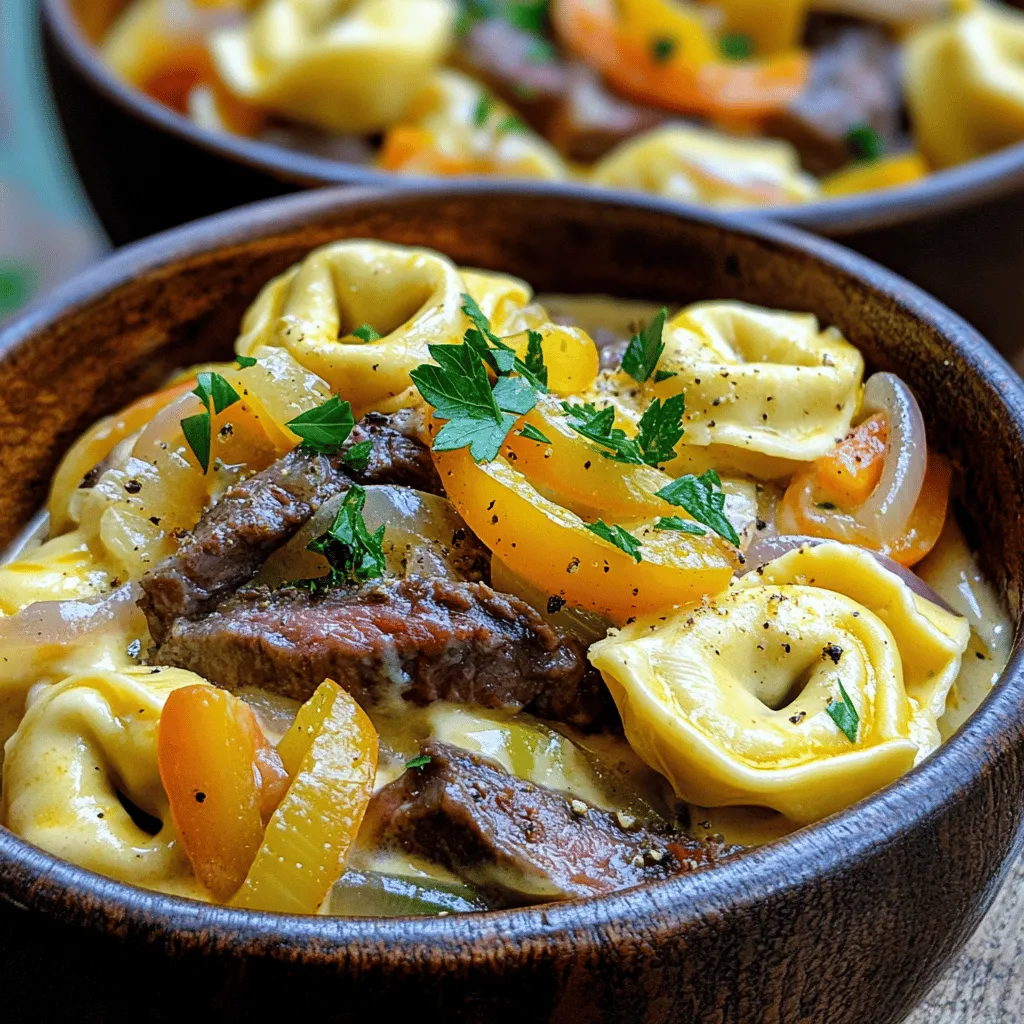 To make savory cheesesteak tortellini, you need a few key ingredients. First, the cheese tortellini is a must. I use a 9 oz package of fresh cheese tortellini. It brings a lovely texture and taste to the dish.