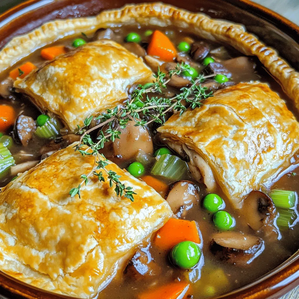 To make a Coq au Vin Pot Pie, you need simple yet flavorful ingredients. Start with four skinless, boneless chicken thighs. They provide a rich, tender taste. Next, gather two tablespoons of olive oil to sauté the chicken. You will also need one diced onion and two cloves of minced garlic for great flavor.