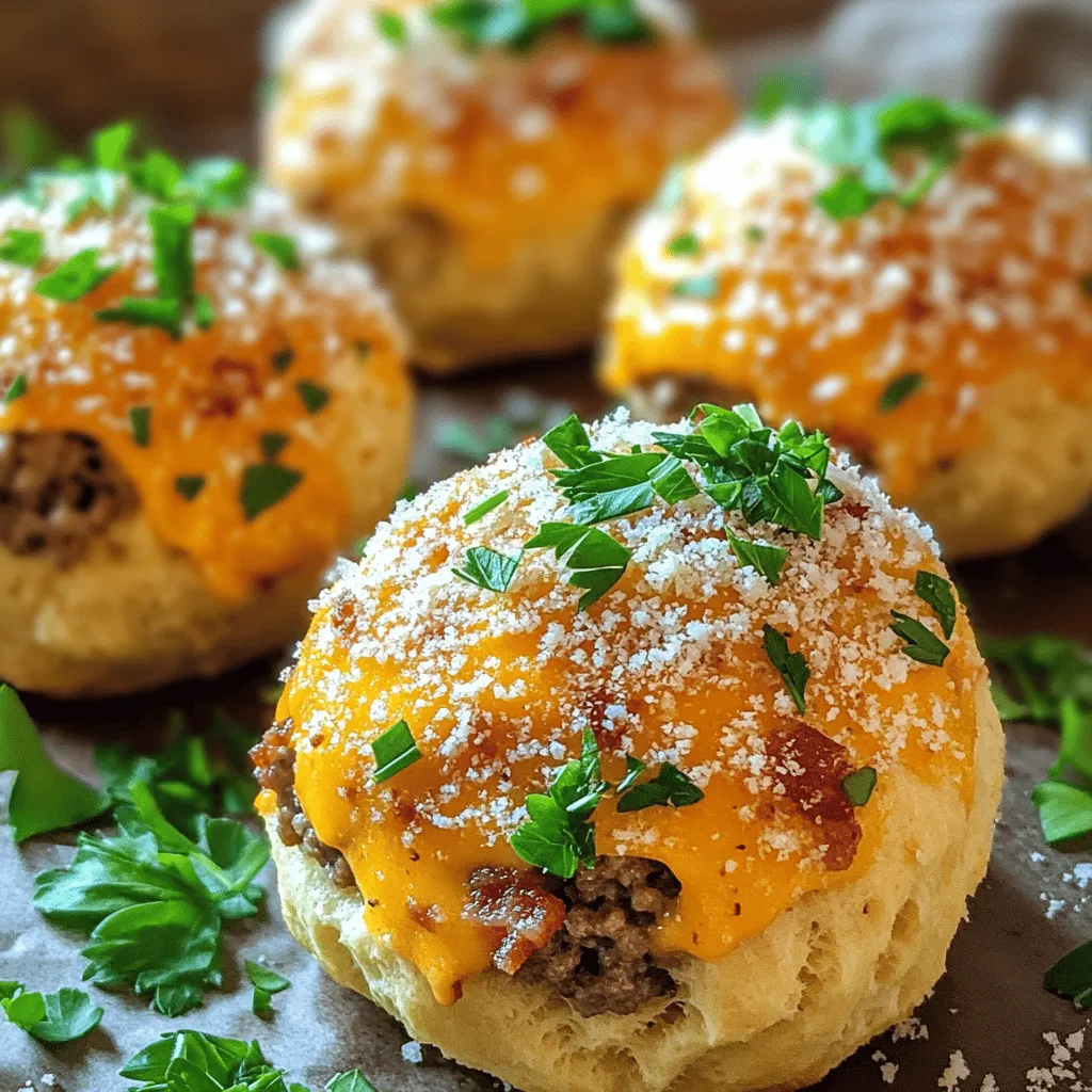 Garlic Parmesan Bacon Cheeseburger Bombs are a fun twist on a classic dish. They are tasty bites filled with juicy beef, gooey cheese, and crispy bacon. Each bomb packs a flavor punch. You can enjoy them as a snack or serve them at parties.