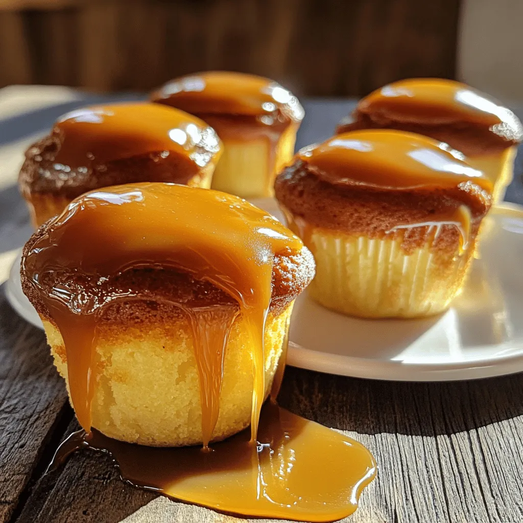 Caramel flan muffins are a delightful mix of flan and muffins. They are soft, sweet, and moist. Each muffin has a layer of rich caramel at the bottom. This caramel adds a sweet touch and a beautiful shine. The muffin part is creamy and custard-like, just like flan.