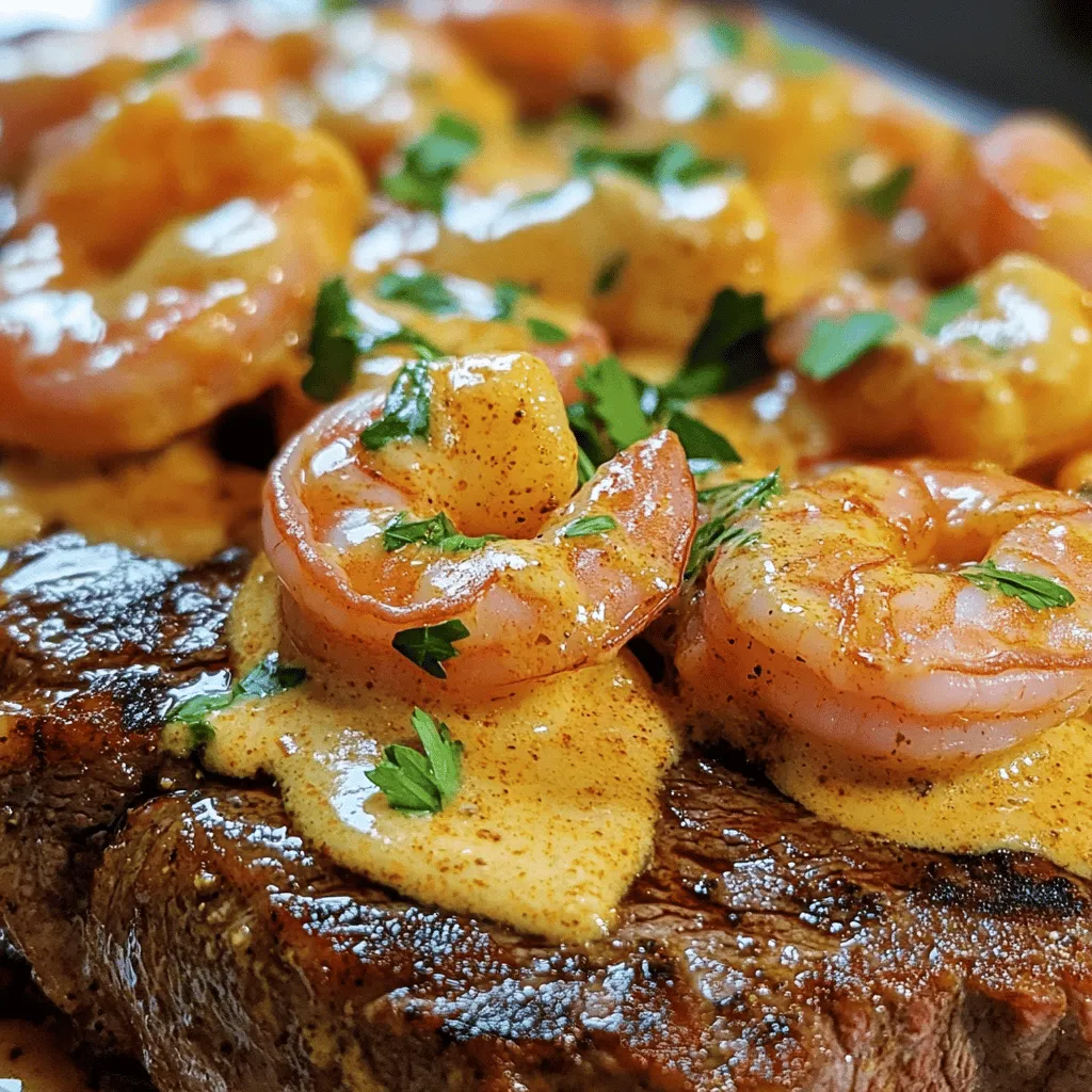 To make a steak and shrimp recipe that shines, you need key ingredients. First, use two ribeye steaks, about one inch thick. They give great flavor and tenderness. Season these steaks with salt and pepper. This simple step adds depth to your dish.