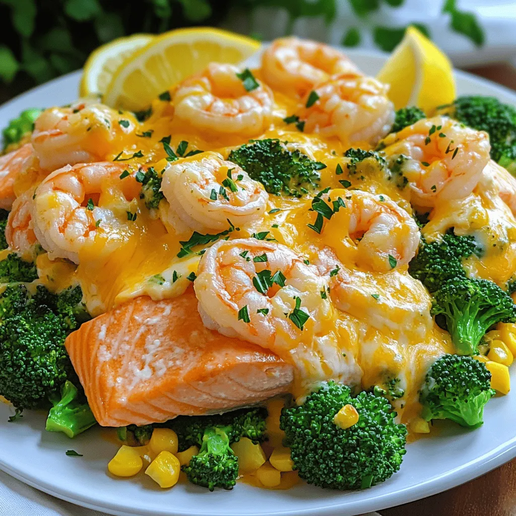 To make this dish, you need fresh salmon, shrimp, broccoli, and corn. The salmon gives a rich flavor. Shrimp adds sweetness and texture. Broccoli brings a nice crunch. Corn offers a sweet pop that balances the meal.