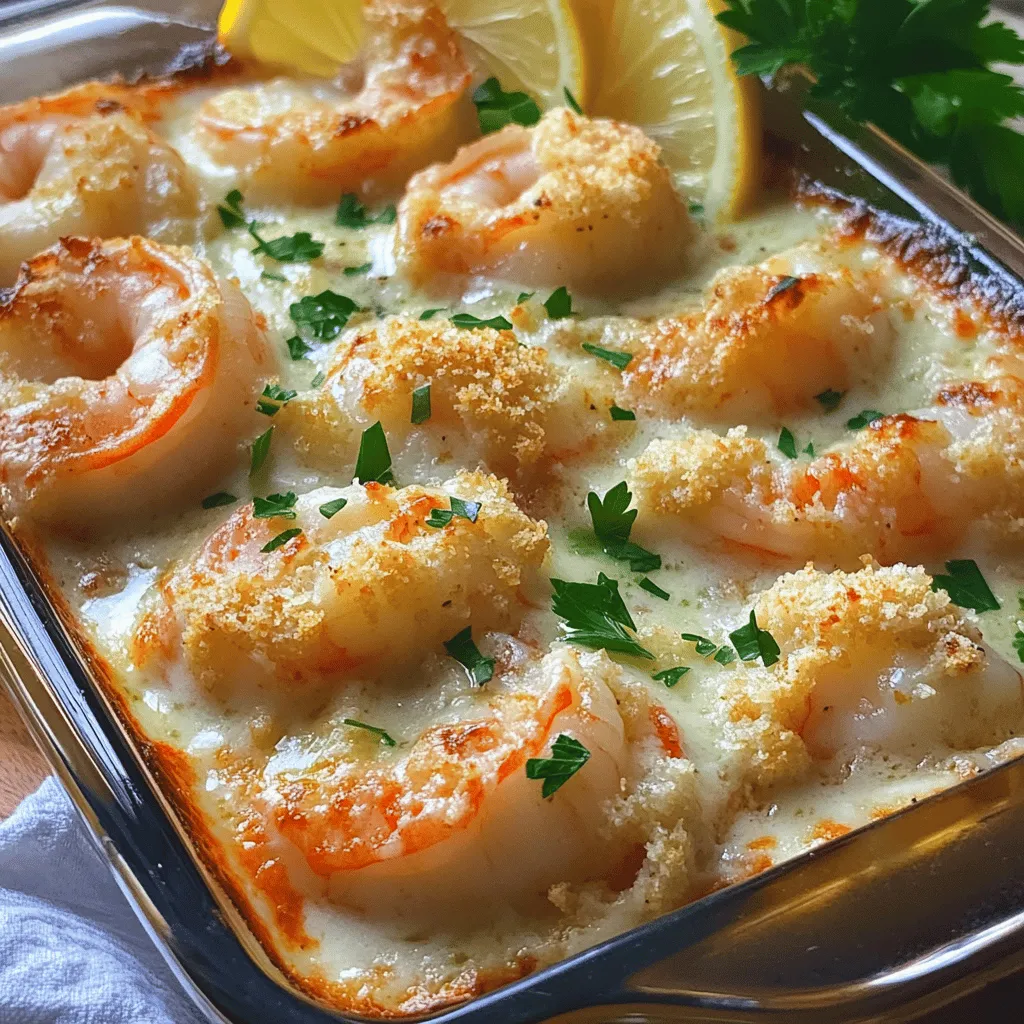 To make a great garlic shrimp gratin, start with fresh shrimp. I recommend using one pound of large shrimp. Always peel and devein the shrimp for the best taste. The shrimp should be firm and pink. This ensures they cook well and absorb all the flavors in the dish.