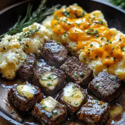 Garlic Butter Steak Bites and Cheesy Smashed Potatoes Delight