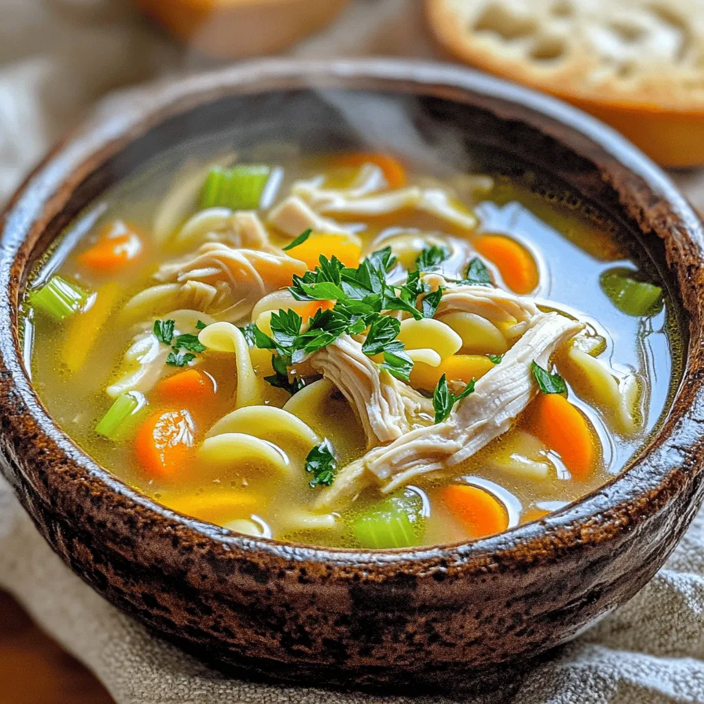 To make the best chicken noodle soup, you need a few key ingredients. First, you'll want to gather chicken broth for soup. This gives the soup its rich flavor. Next, grab some egg noodles for soup. They soak up the broth well and add a nice texture. You also need cooked chicken, like shredded rotisserie chicken. Then, don't forget your veggies! Use onions, carrots, and celery. These add great taste and nutrients.