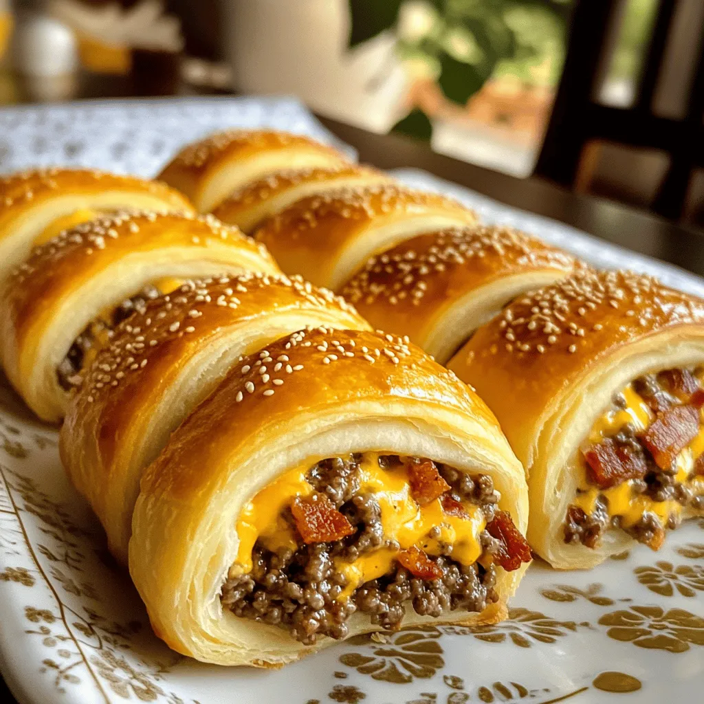 Bacon cheeseburger roll-ups are a fun twist on the classic burger. They combine all your favorite burger flavors in a neat, bite-sized package. This easy bacon cheeseburger roll-ups recipe uses crescent roll dough to wrap a savory filling of beef, bacon, and cheese. You can enjoy these tasty snacks any time, and they’re great for sharing.