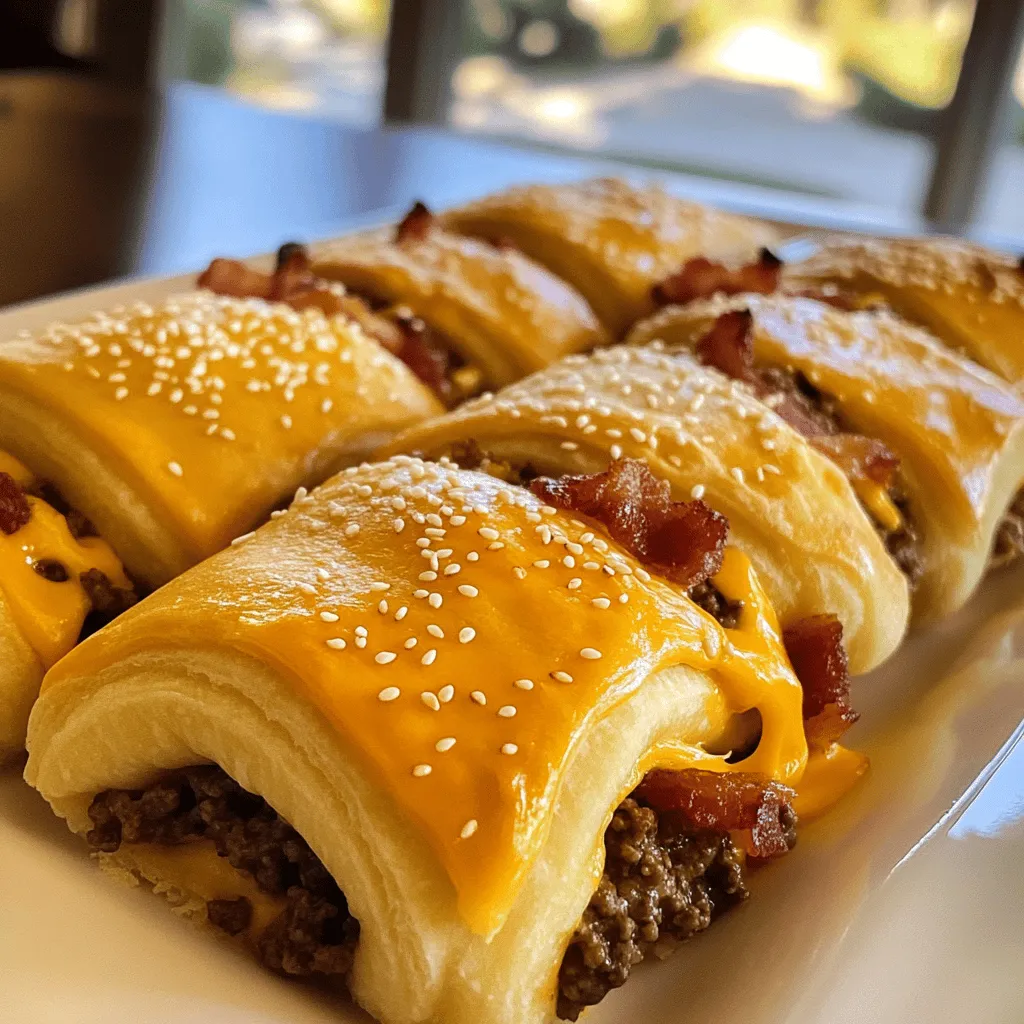 Bacon cheeseburger roll-ups are a fun twist on the classic burger. They combine all your favorite burger flavors in a neat, bite-sized package. This easy bacon cheeseburger roll-ups recipe uses crescent roll dough to wrap a savory filling of beef, bacon, and cheese. You can enjoy these tasty snacks any time, and they’re great for sharing.