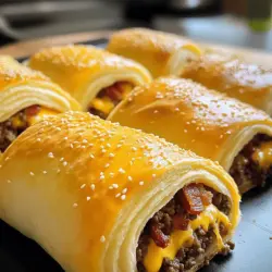 Bacon cheeseburger roll-ups are a fun twist on the classic burger. They combine all your favorite burger flavors in a neat, bite-sized package. This easy bacon cheeseburger roll-ups recipe uses crescent roll dough to wrap a savory filling of beef, bacon, and cheese. You can enjoy these tasty snacks any time, and they’re great for sharing.