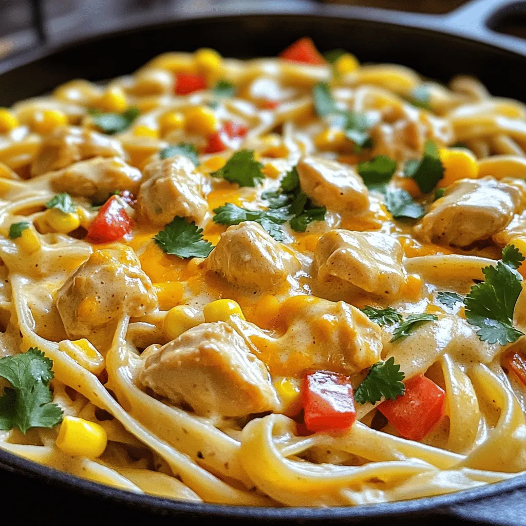 To make Creamy Cowboy Butter Chicken Linguine, you need a few key ingredients. Gather 8 oz of linguine pasta, 2 diced chicken breasts, and 4 tablespoons of cowboy butter. You will also need 1 cup of heavy cream, 1 cup of shredded cheddar cheese, 2 minced garlic cloves, 1 diced red bell pepper, and ½ cup of corn. Don’t forget salt, pepper, smoked paprika, cayenne pepper, and fresh cilantro or parsley for garnish.