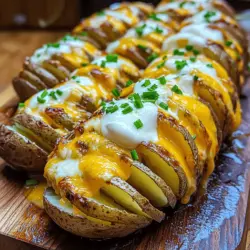 To make cheesy Hasselback potatoes, you need a few key ingredients. First, I use four medium-sized russet potatoes. They have the right texture for baking. Next, you need half a cup of unsalted butter, melted. This adds richness to the dish.