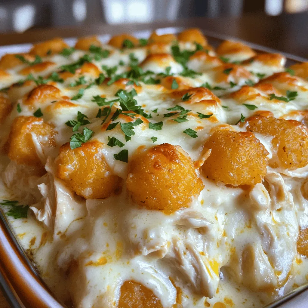 To make a savory creamy chicken alfredo tater tot casserole, you need some key ingredients.