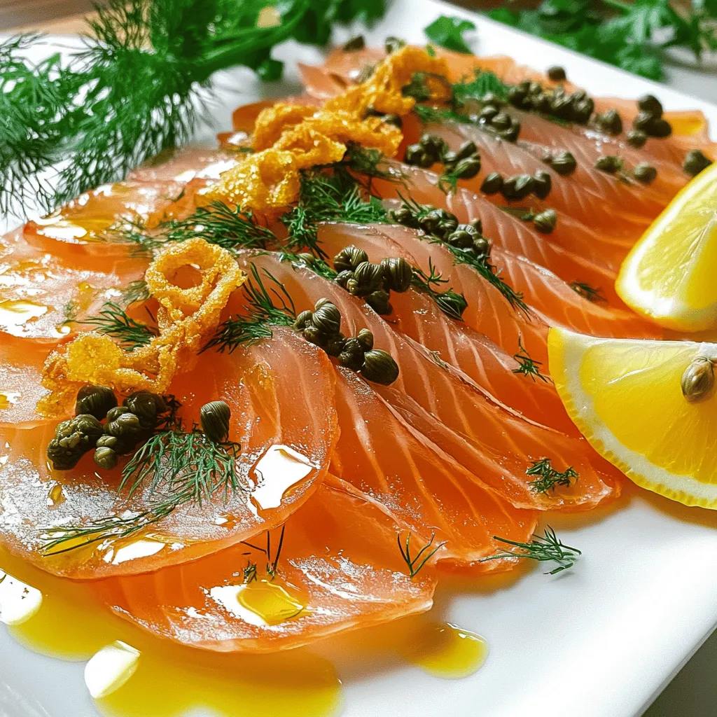 To make a great smoked salmon carpaccio, you need a few key ingredients. First, high-quality smoked salmon is a must. You want 200g of thinly sliced salmon. The flavor should be rich and smoky.