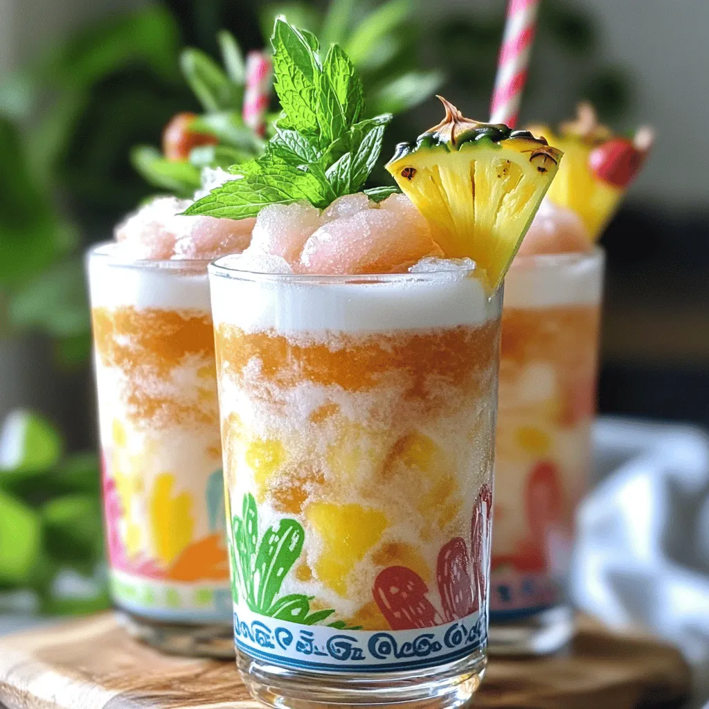 To make a Pink Flamingo Colada, you need a few key ingredients. First, use 1 cup of diced fresh pineapple. This gives the drink its sweet and fruity flavor. Next, add 1 cup of coconut milk. This makes the drink creamy and rich. You also need 1 cup of frozen strawberries. These add a fun pink color and a nice tartness.
