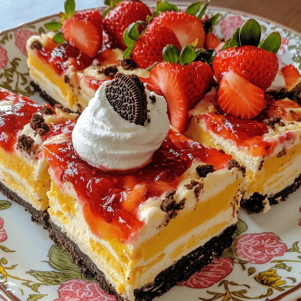 Golden Oreo Strawberry Cheesecake Bars are a sweet treat that mixes rich flavors. They have a smooth cheesecake base, a crunchy Golden Oreo crust, and fresh strawberries. This dessert looks great and tastes better.