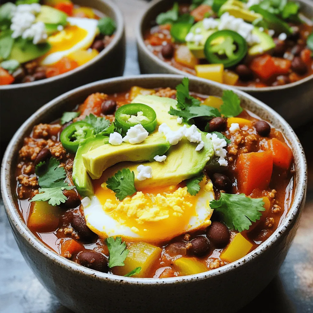 For a hearty breakfast chili, you need simple yet bold ingredients. Start with fresh vegetables. Onions add sweetness, while bell peppers bring a crunch. I love using both red and green bell peppers for a pop of color. Garlic adds depth and flavor that makes this dish sing.