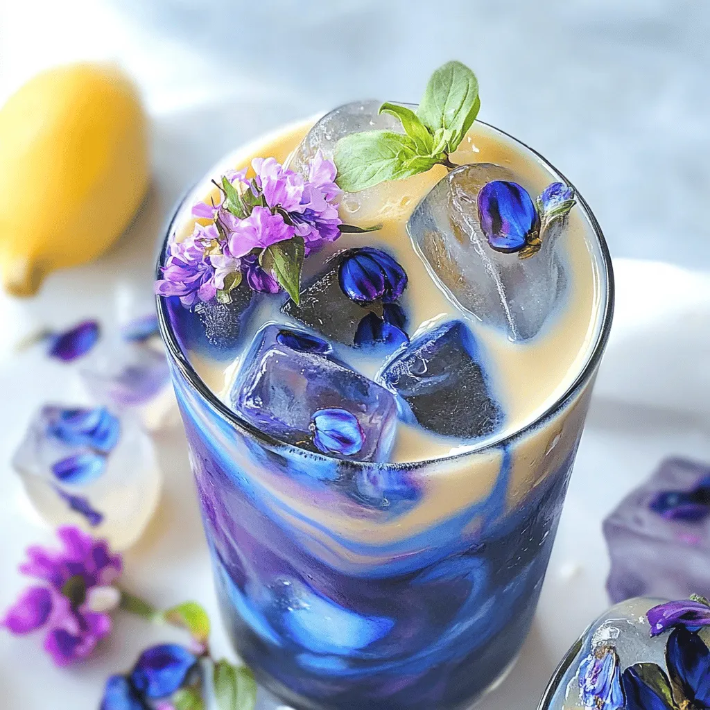 The main star of your drink is butterfly pea flower tea. This tea has a bright blue color. It comes from the dried flowers of the Clitoria ternatea plant. It is caffeine-free and full of antioxidants. The tea is easy to brew and packs a lovely flavor.