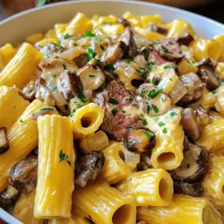 Creamy Steak and Mushroom Rigatoni Flavorful Pasta Dish